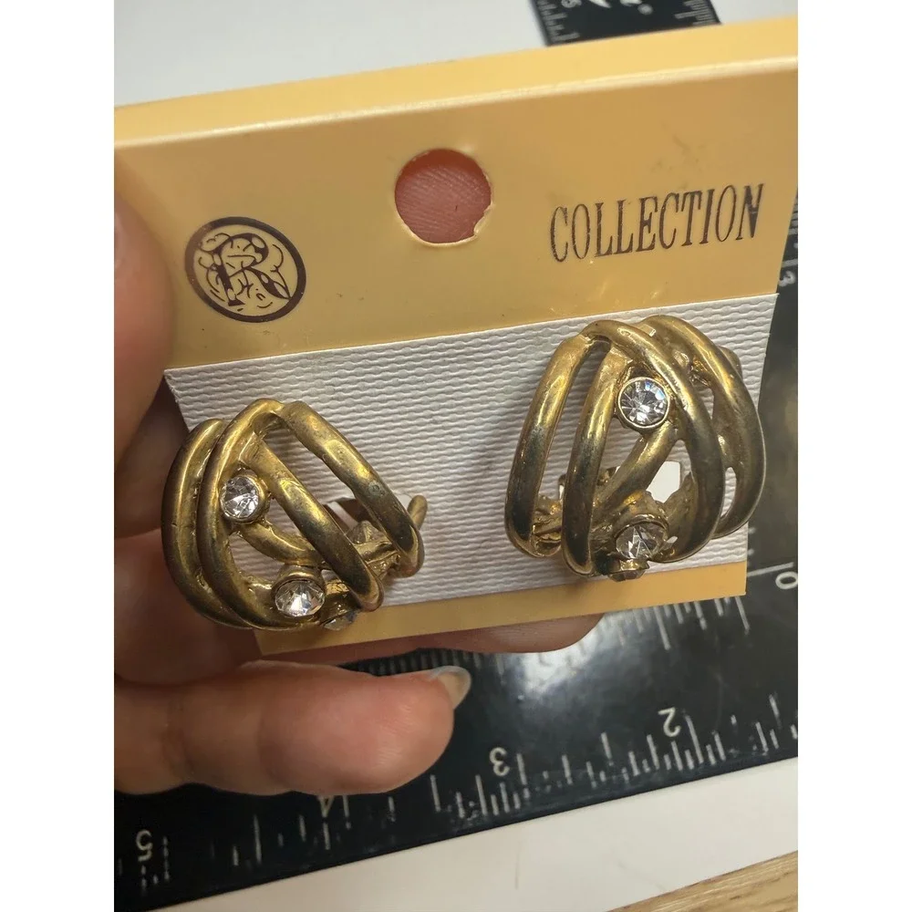 R Collection Gold Tone Rhinestone Cage Orb Clip On Earrings Statement Jewelry